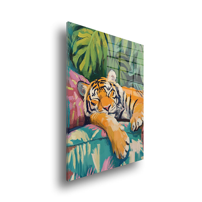 Boho Tiger glass painting without frame side view