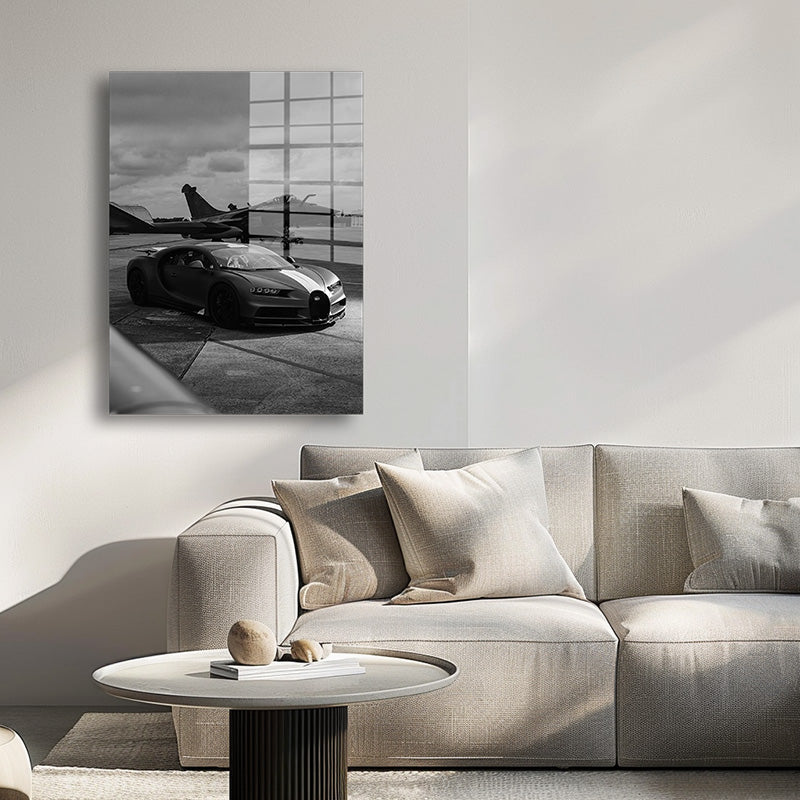 Bugatti on an airway glass painting without frame inside