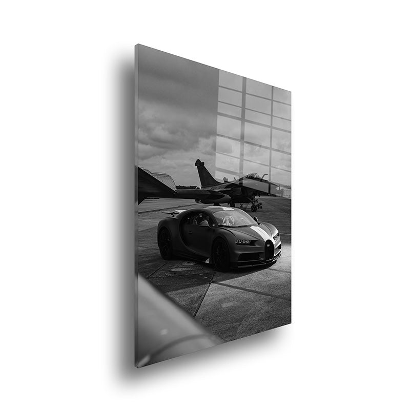 Bugatti on an airway glass painting without frame side view