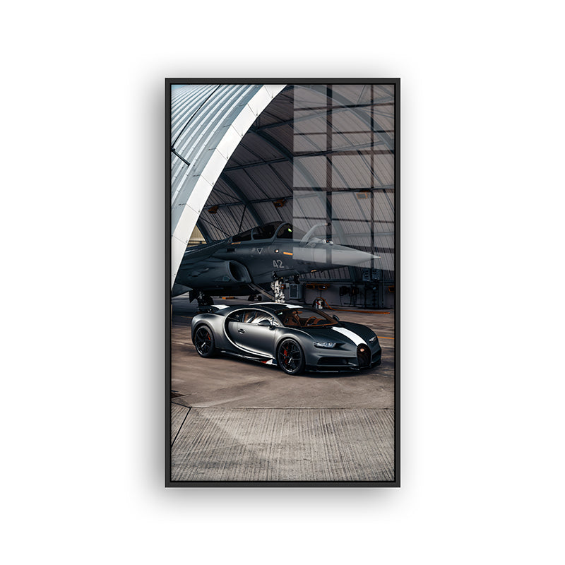 Painting of Bugatti Jet in a black frame front view