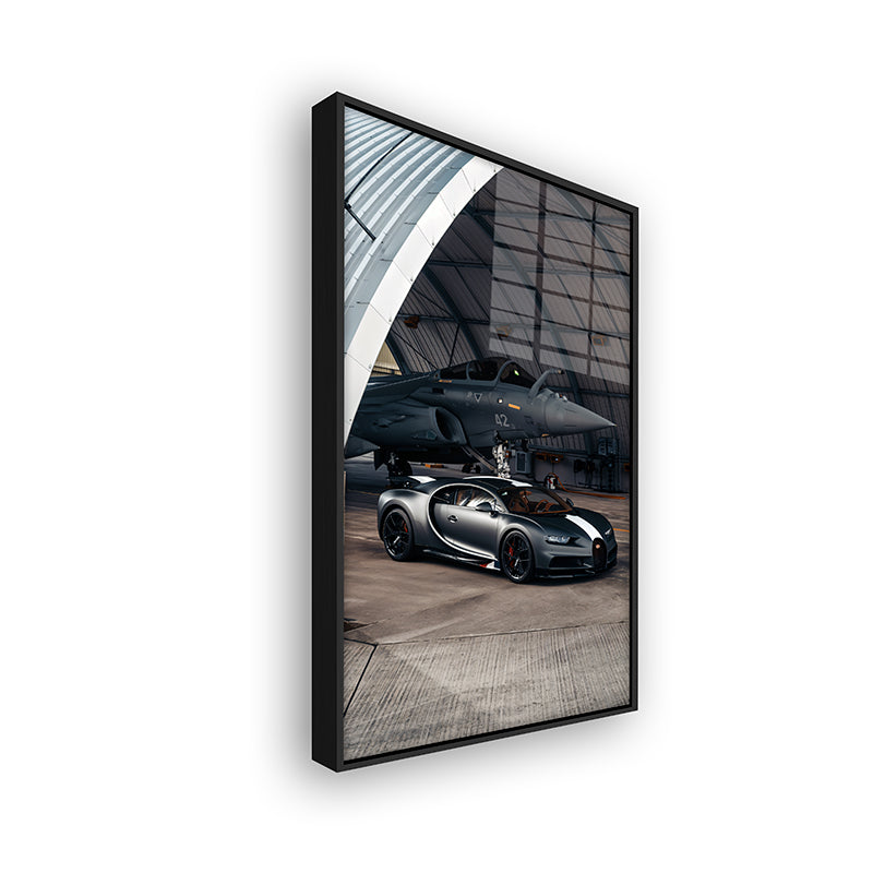 Painting of Bugatti Jet in a black frame side view