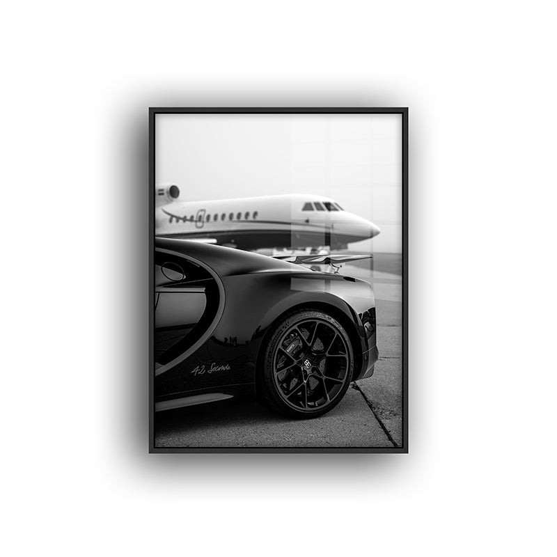 Painting of Bugatti plane in a black frame front view