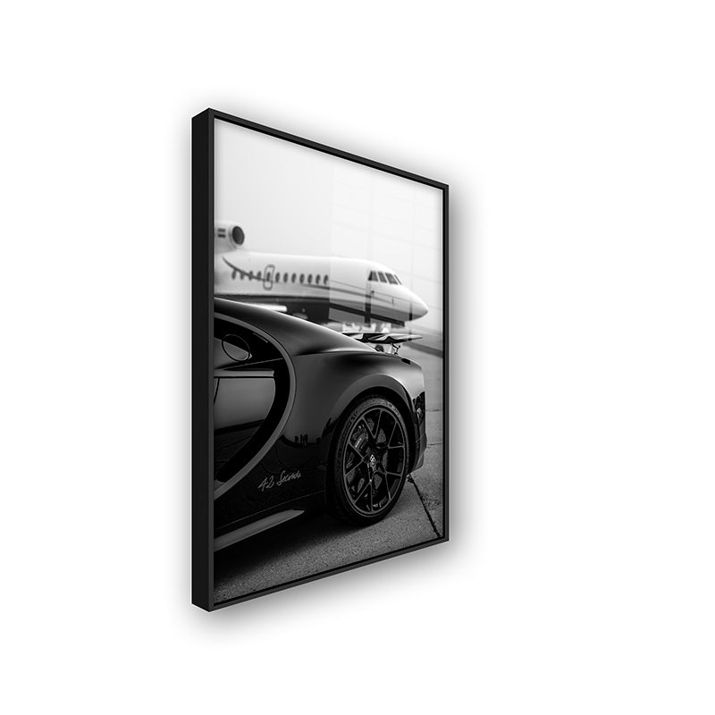 Painting of Bugatti plane in a black frame side view