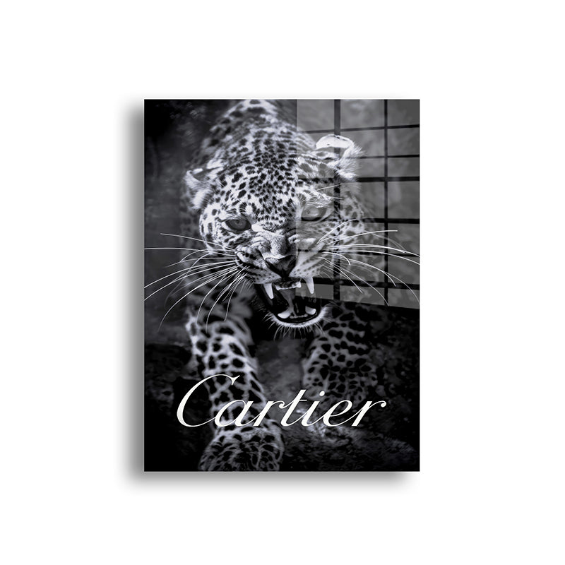 Cartier cheetah glass painting without frame front view