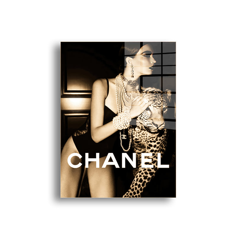 Chanel Cheetah Color glass painting without frame front view