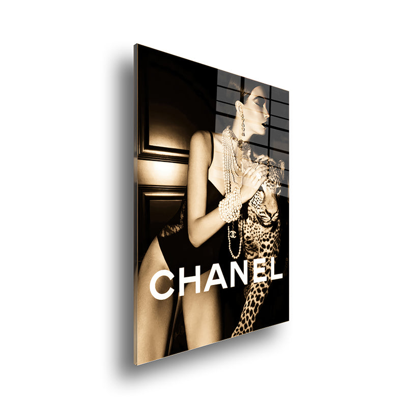 Chanel Cheetah color glass painting without frame side view