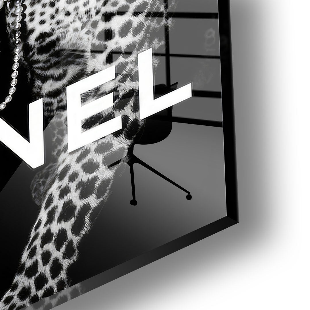 Chanel Cheetah glass painting without frame closeup