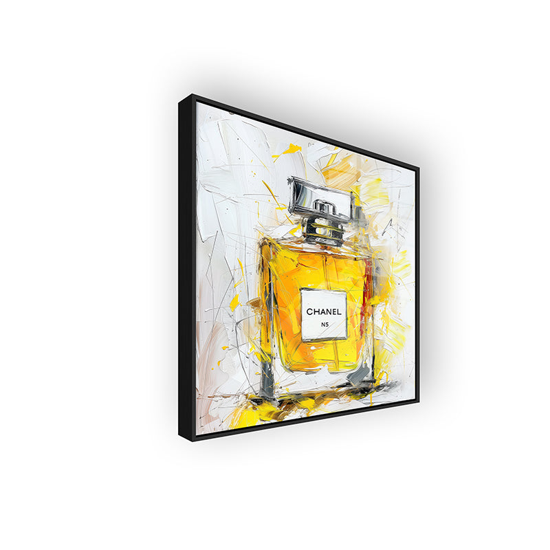 Painting of Chanel parfum in a black frame side view