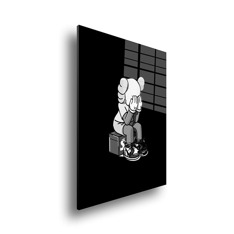 Crying Kaws glass painting without frame side view