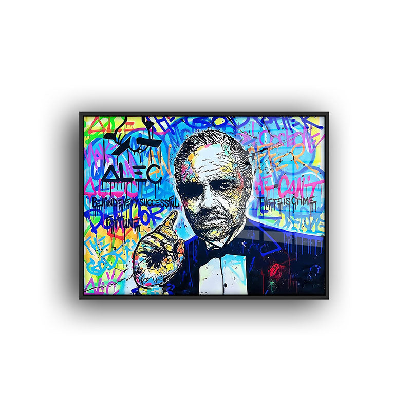 Don Corleone painting in a black frame front view