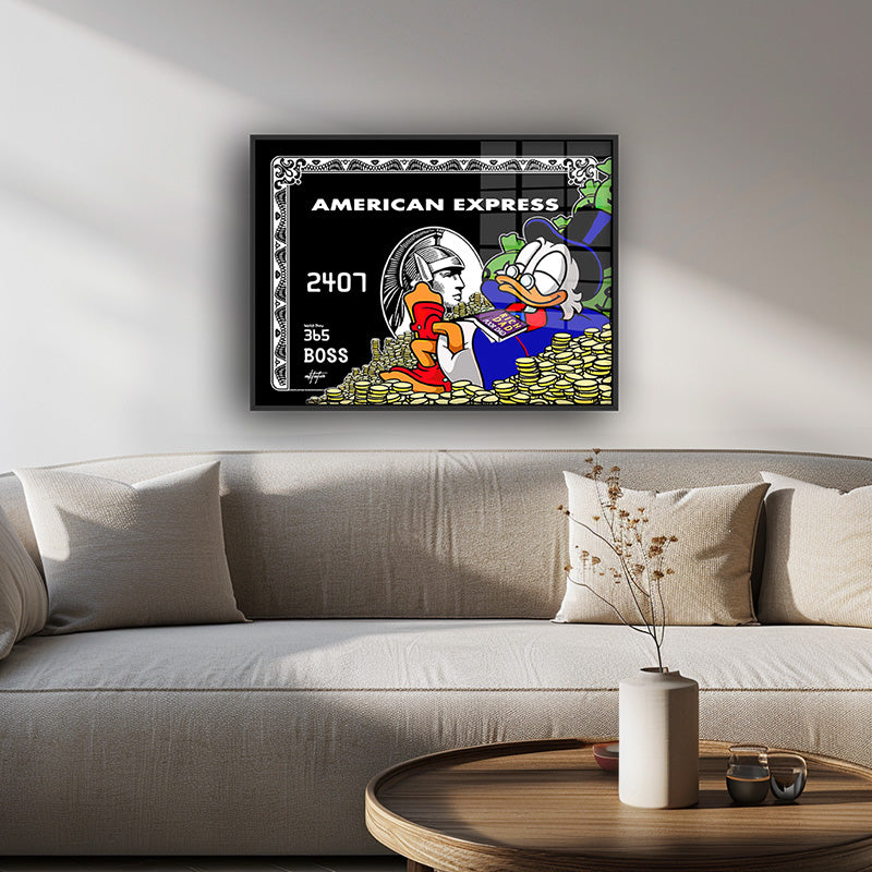 Duck Express painting in a black frame inside