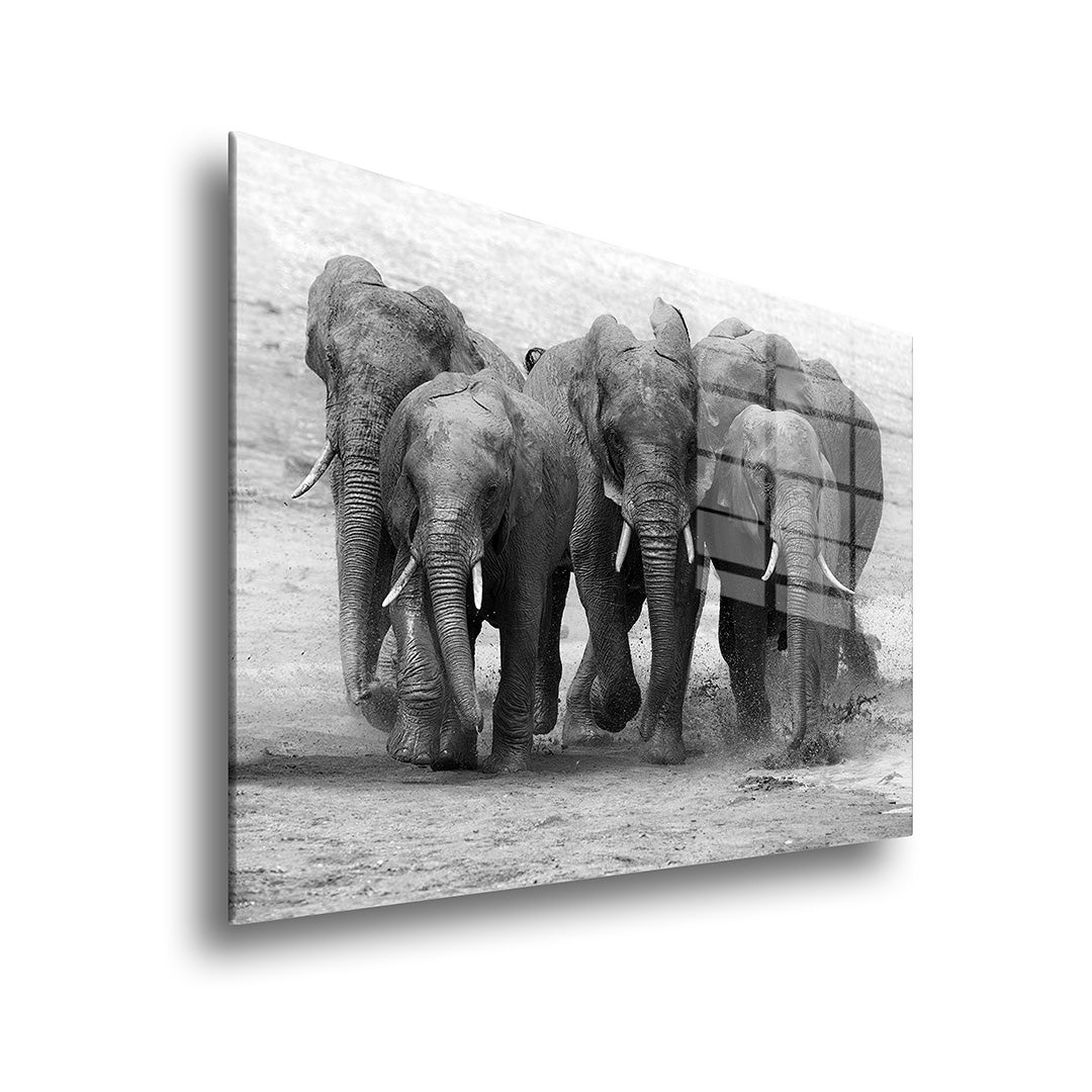 Elephant Family glass painting without frame, side view