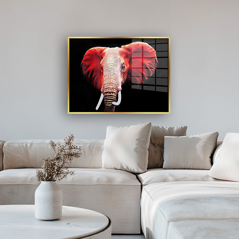 Elephant painting in a gold frame inside