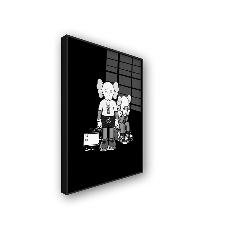 Painting of friends Kaws in a black frame side view