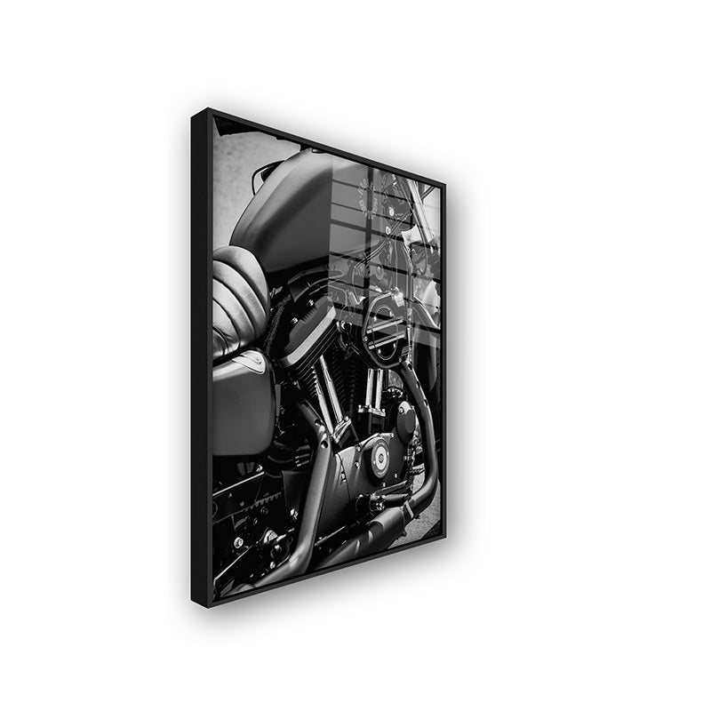 Painting of Harley Davidson in a black frame side view