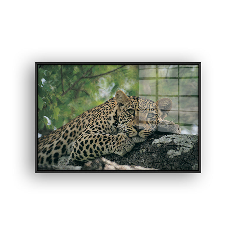 Painting of jaguar in a black frame front view