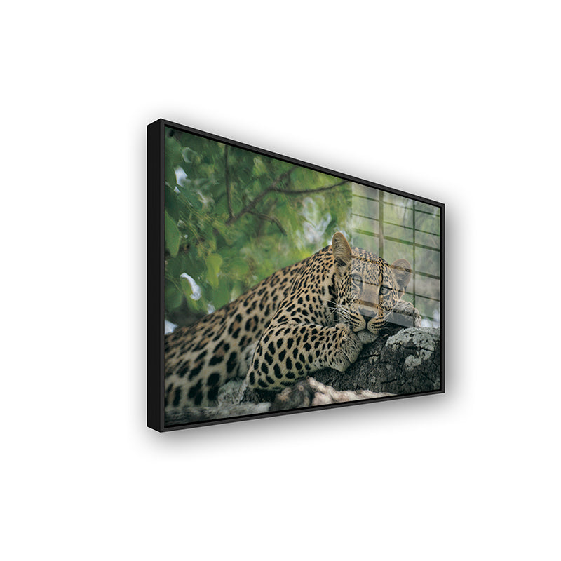 Painting of jaguar in a black frame side view