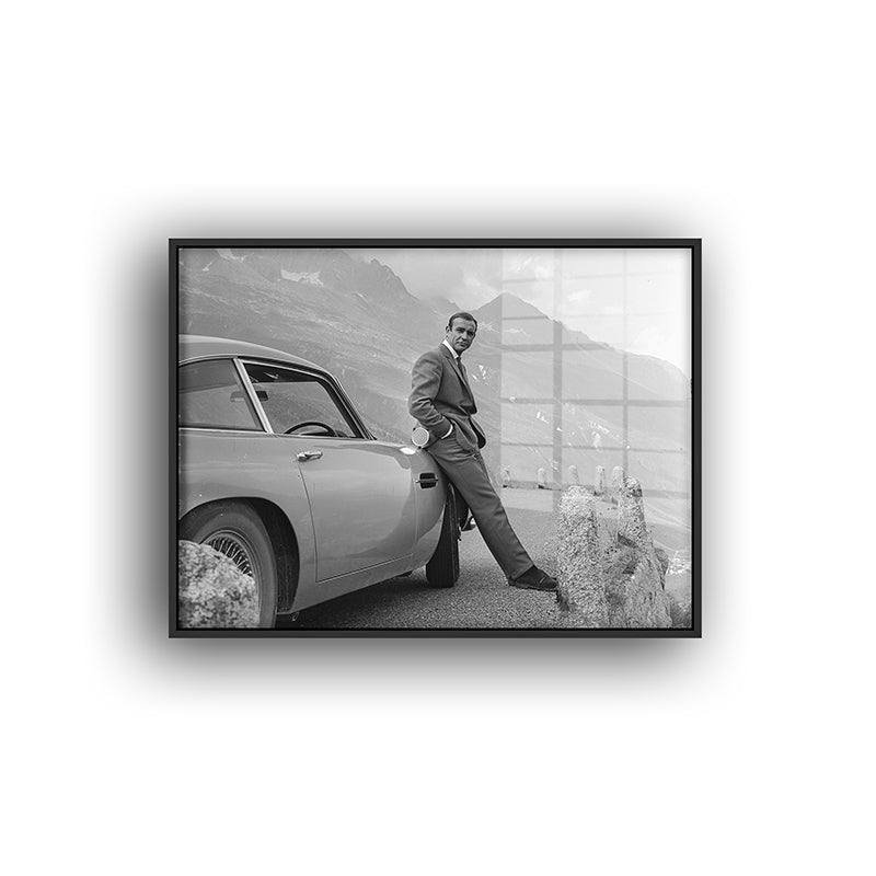 Painting of James Bond in a black frame front view