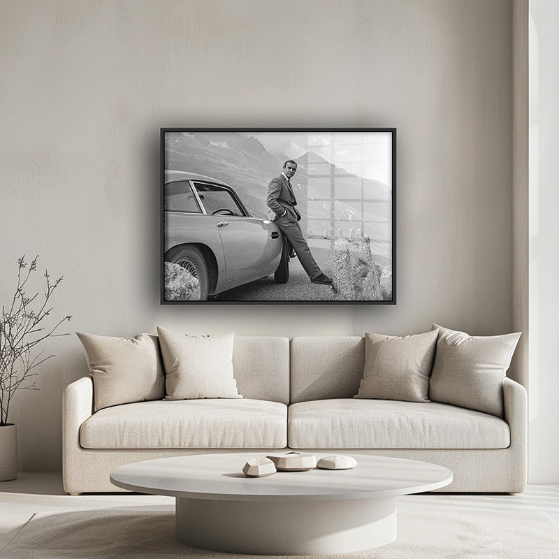 Painting of James Bond in a black frame inside