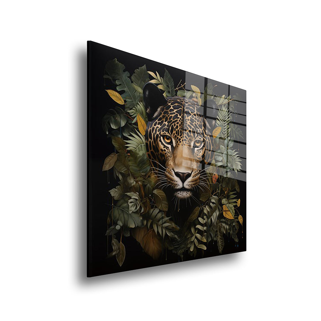 Jungle Panther glass painting without frame, side view.