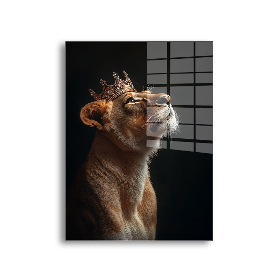 Leeuw met  gouden kroon glasschilderij voorkant