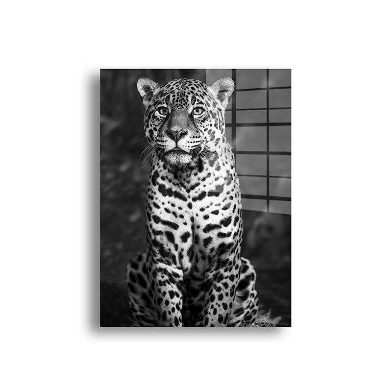 Black & white Leopard glass painting without frame front view