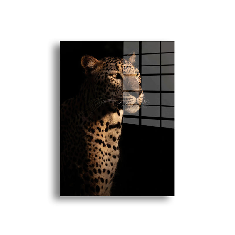 Leopard glass painting without frame front view