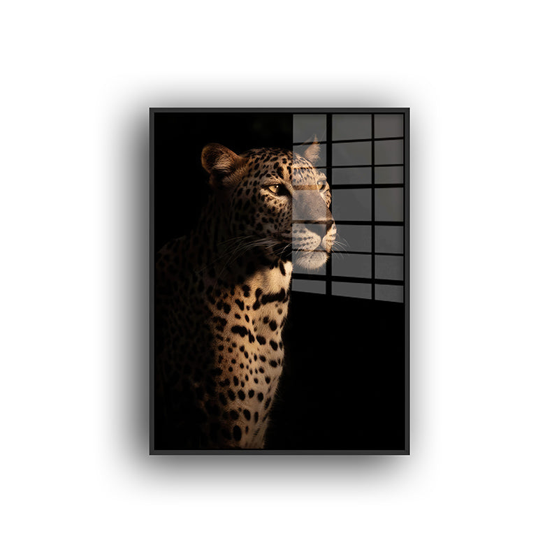 Painting of Leopard in a black frame front view