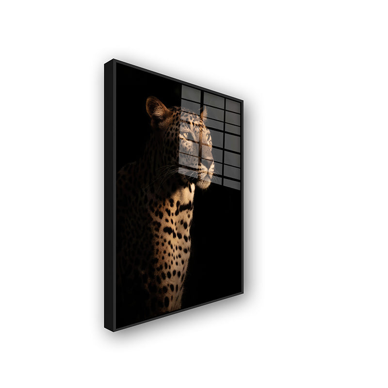 Painting of Leopard in a black frame side view