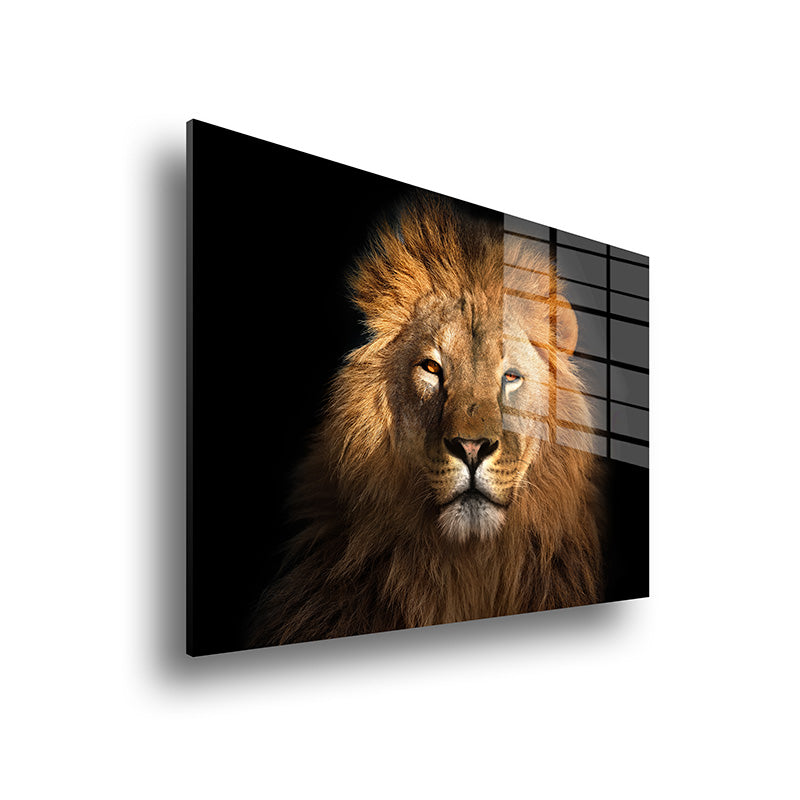 Lion color glass painting without frame side view