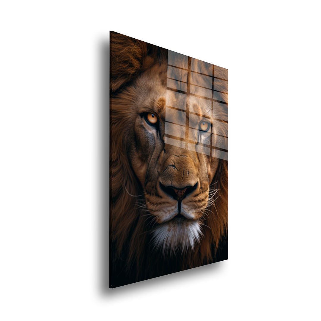 Lion head glass painting without frame sideview