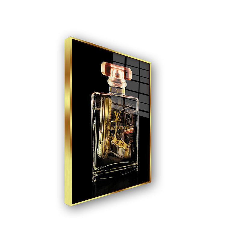 Louis bottle painting in a gold frame side view