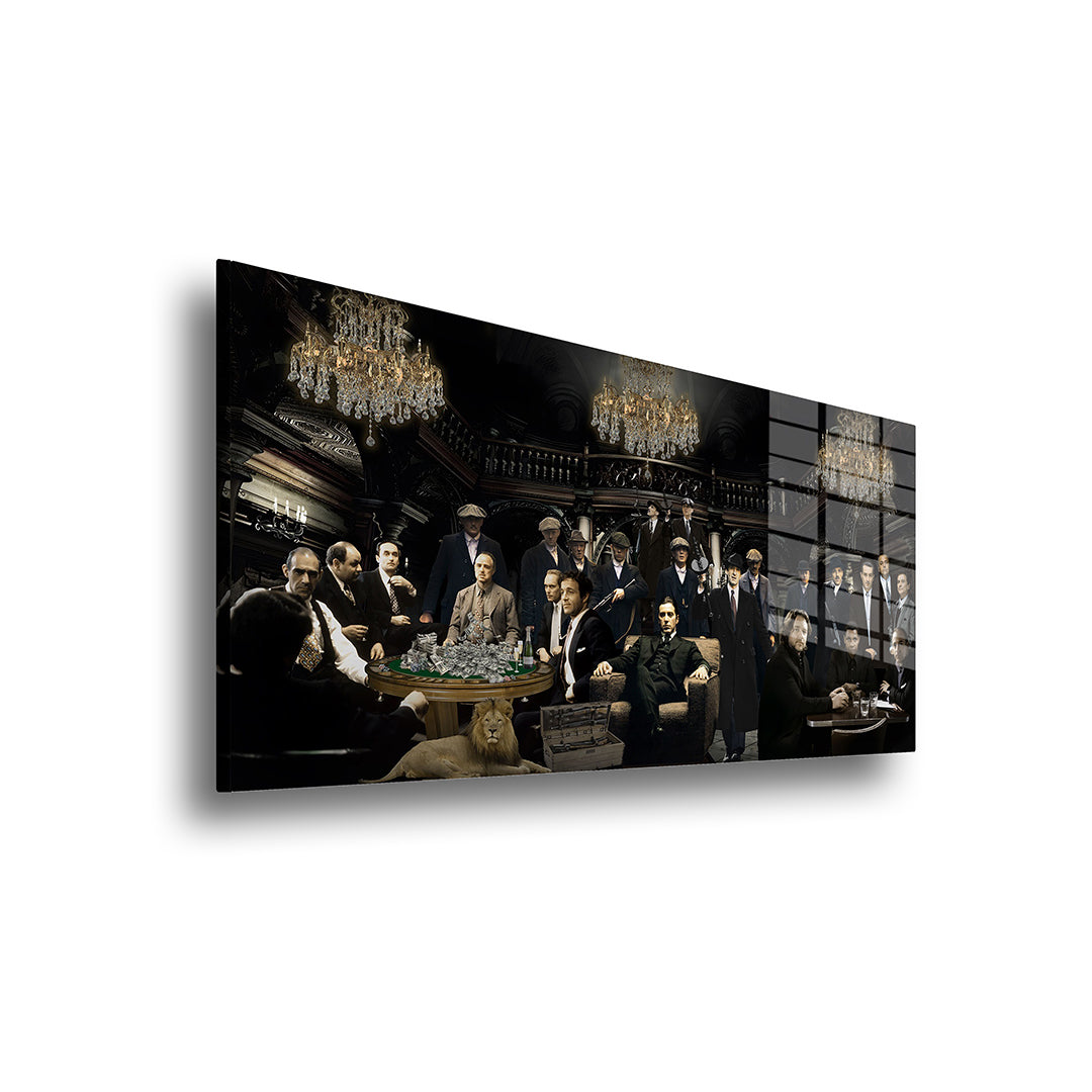 Mafia Meeting glass painting without frame, side view