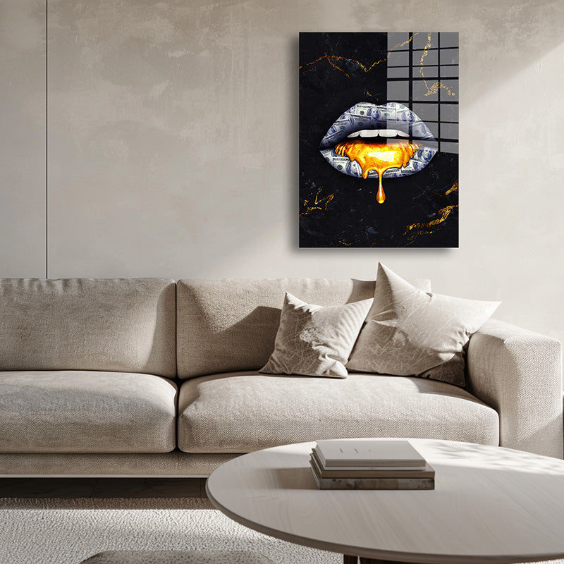 Money Lips glass painting without frame inside