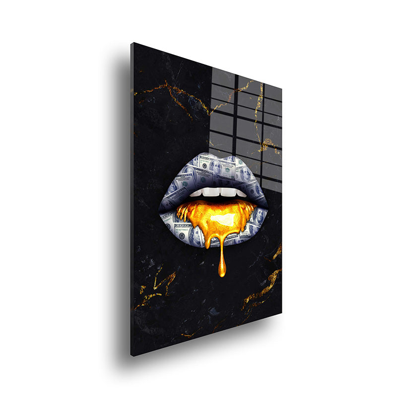 Money Lips glass painting without frame side view