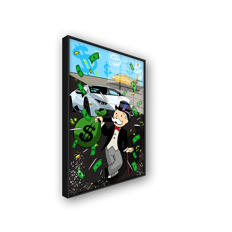 Painting of Monopoly Lifestyle in a black frame side view