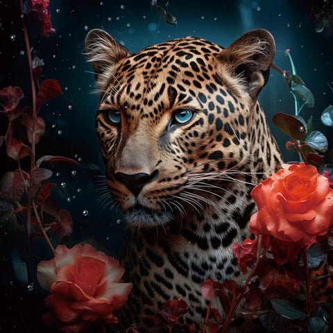 Panter met rozen glasschilderij ontwerp