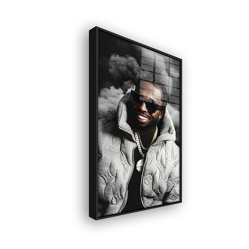 Painting of Pop Smoke in a black frame side view