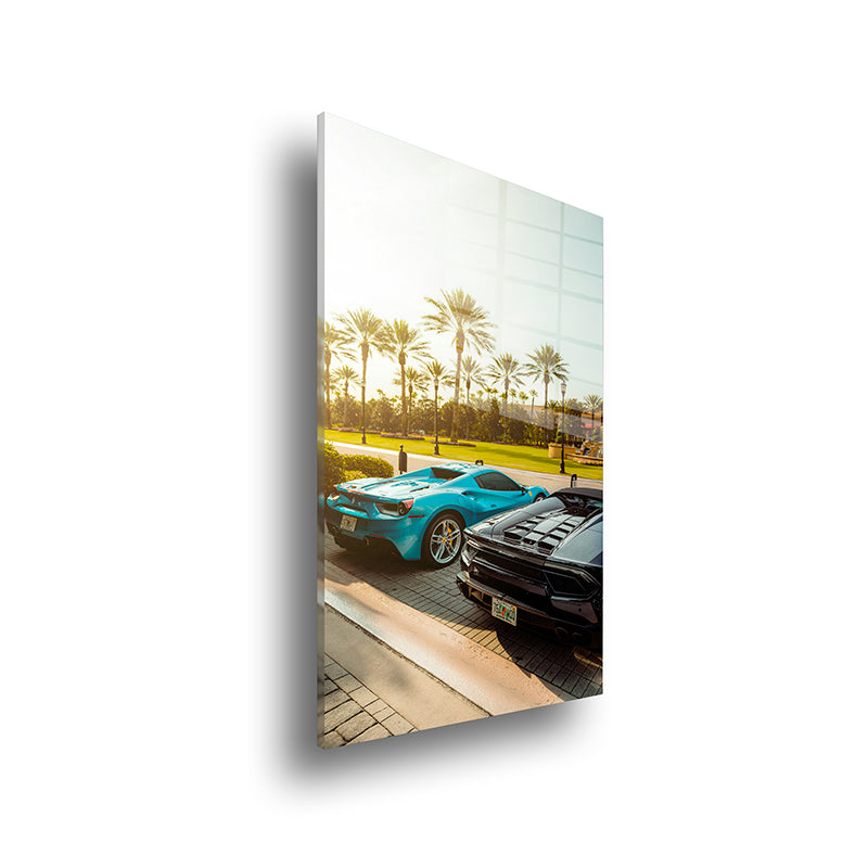 Sport cars color glass painting without frame side view