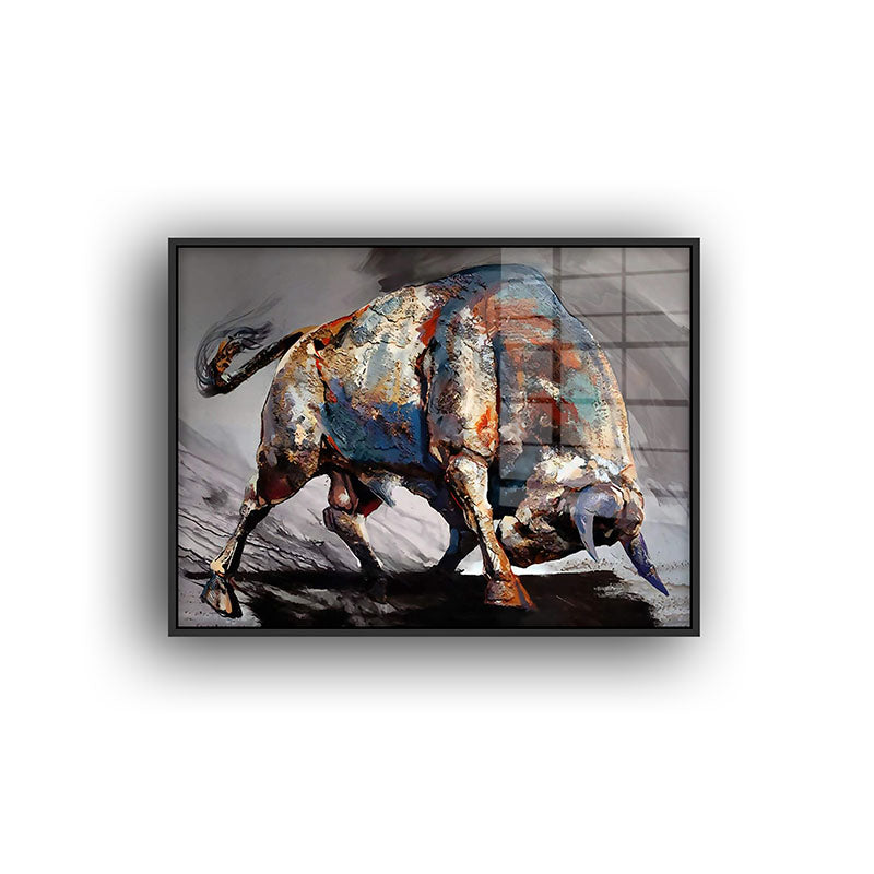 The Bull painting in a black frame front view