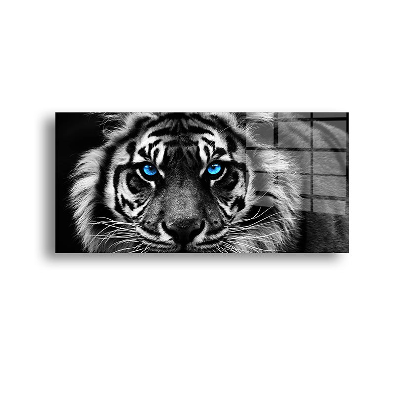 Tiger with Blue Eyes glass painting without frame front view