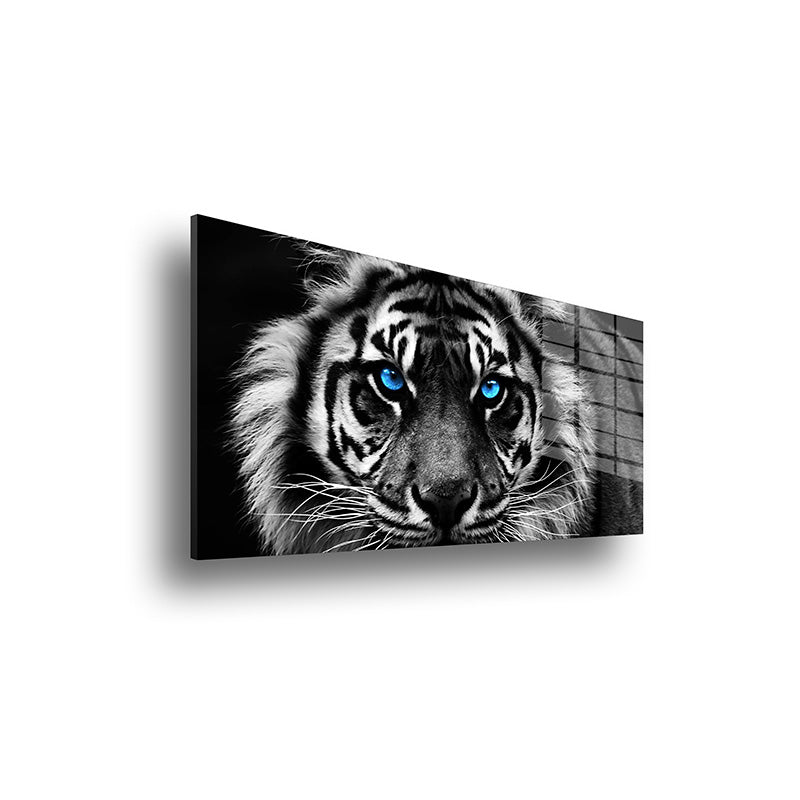 Tiger with Blue Eyes glass painting without frame side view