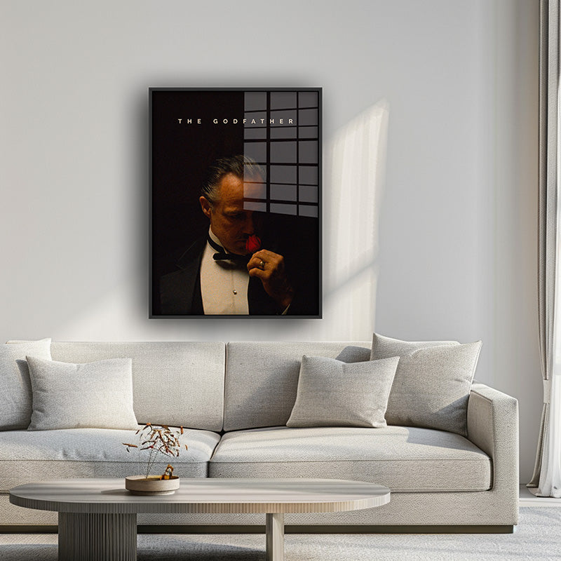 Painting of Vito Corleone in a black frame inside