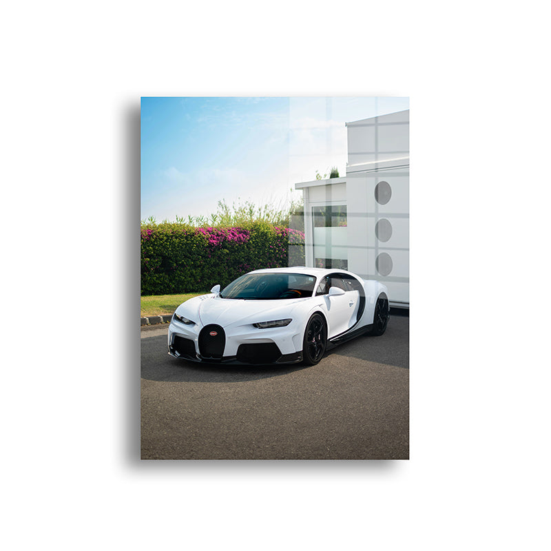 White Bugatti color glass painting without frame front view