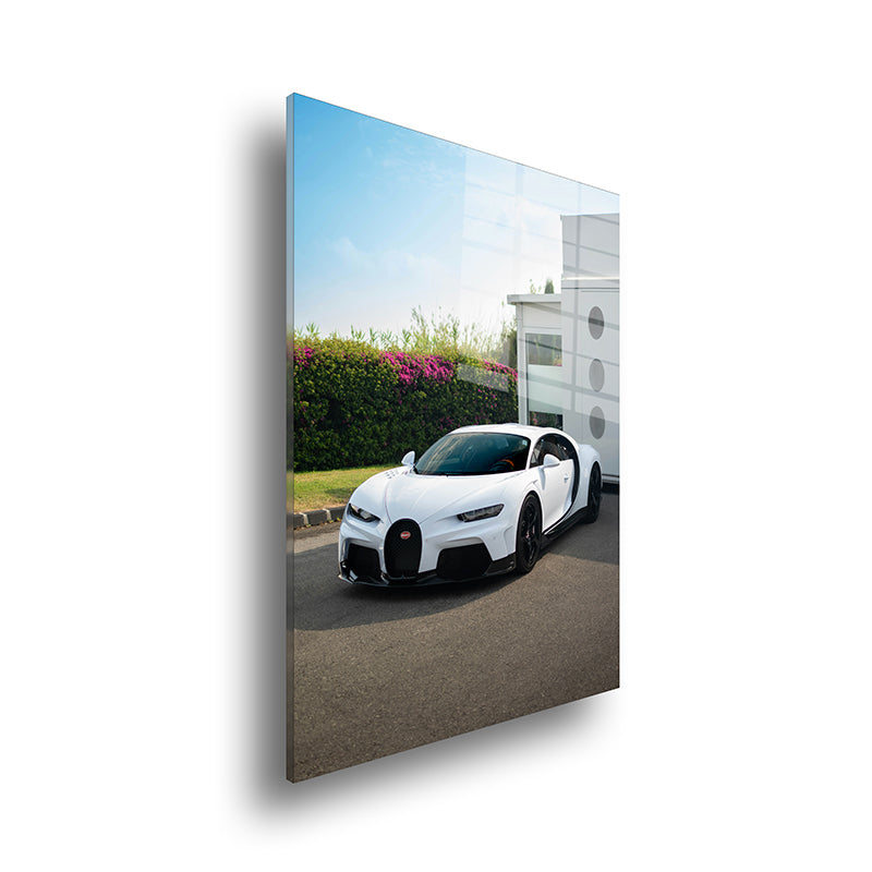 White Bugatti color glass painting without frame side view