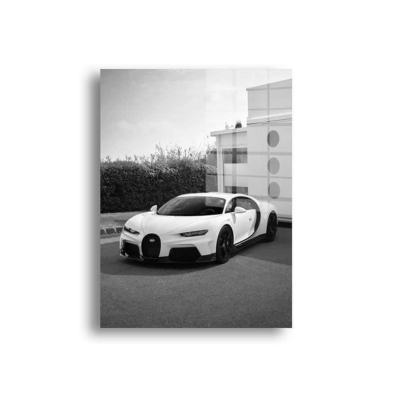 White Bugatti glass painting without frame front view