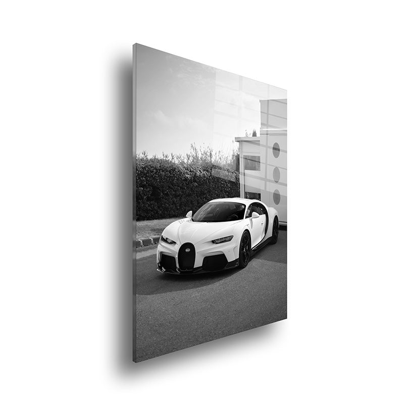 White Bugatti glass painting without frame side view