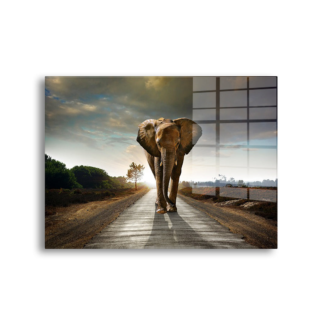 Wild Elephant glass painting without frame, front view